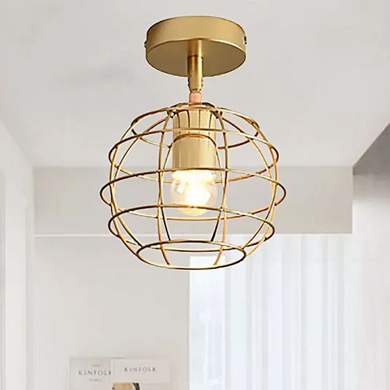 Herbert Semi Art Deco Globe Flush Mount Ceiling Light, Brass - Lumpaz
