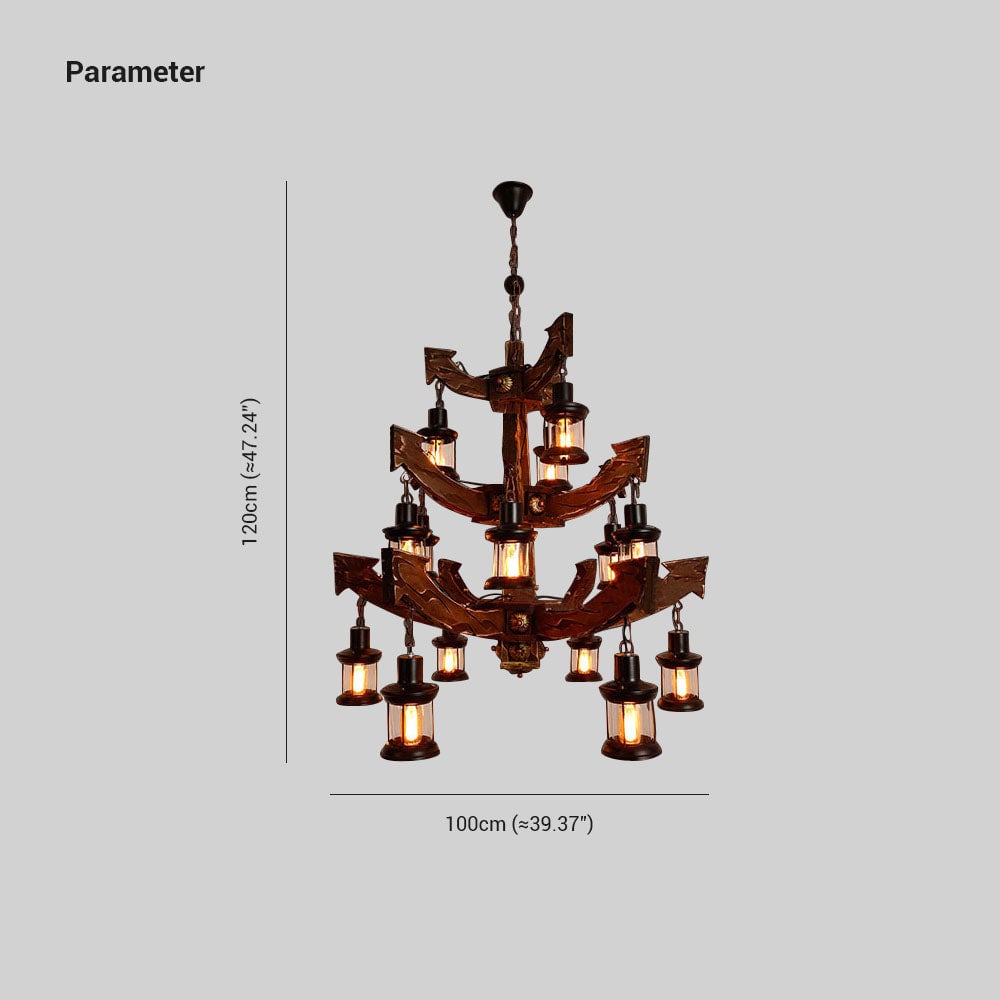 Austin Retro 14 Lantern Wood/Metal Chandelier Living Room/Bedroom - Lumpaz