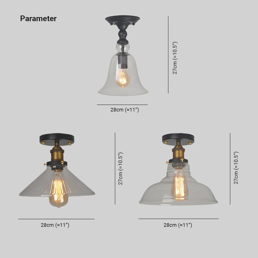 Alessio Industrial Glass Flush Mount Ceiling Light, Black - Lumpaz