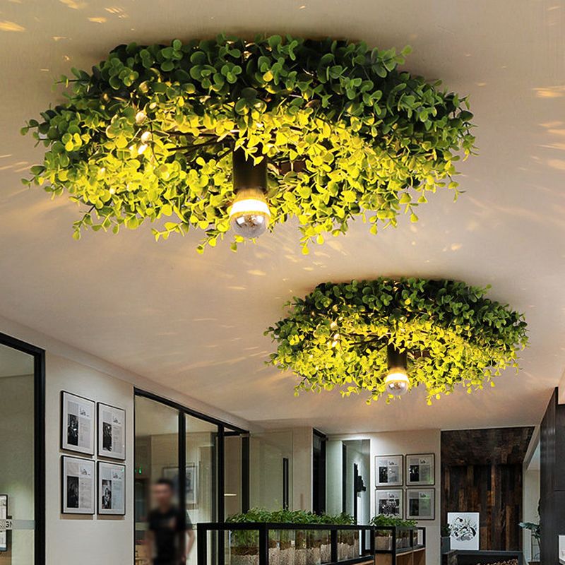 Nest Modern Plant Ceiling Light Green Metal/Glass Living Room - Lumpaz