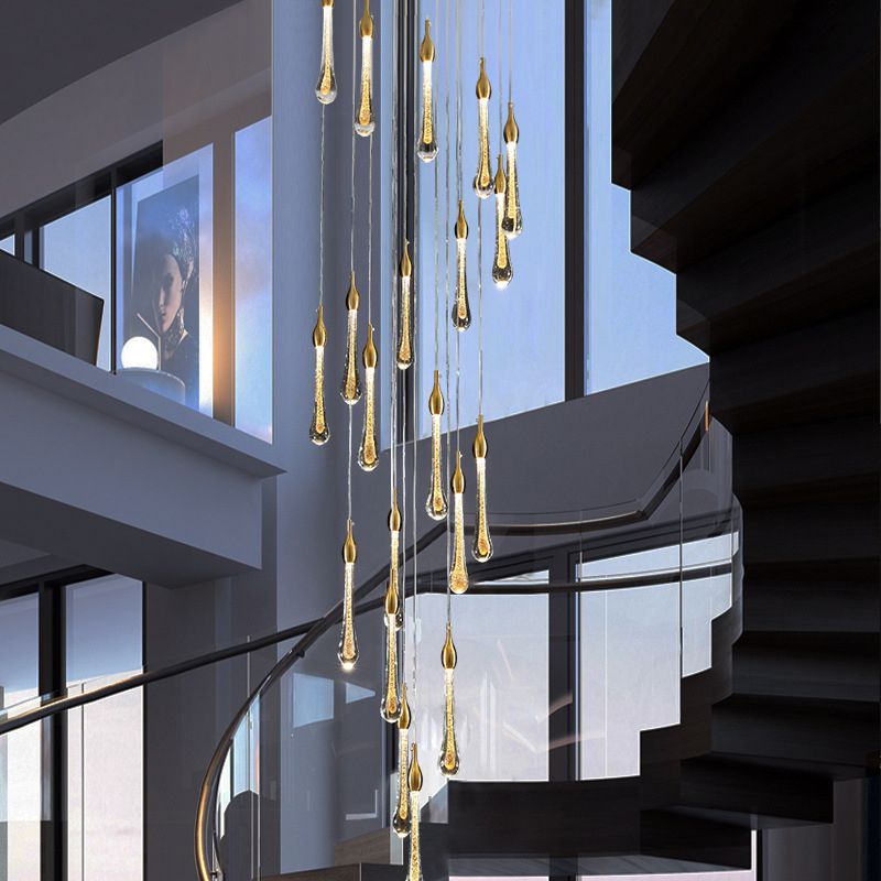 Hailie Modern Teardrop Metal Crystal Chandelier Gold Corridor - Lumpaz