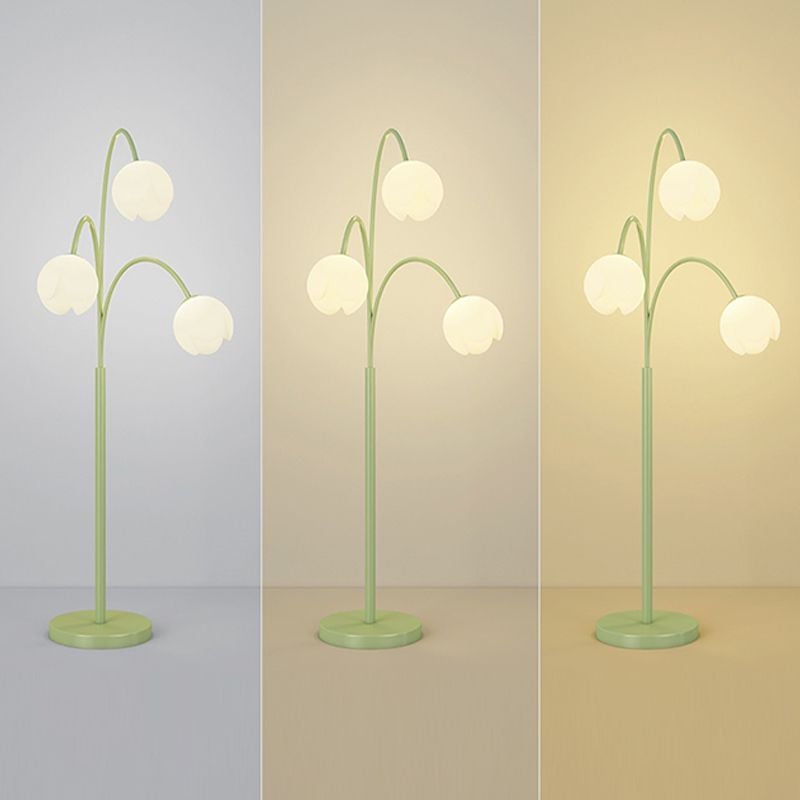 Lily Nordic 3 Lights Flower Metal Glass Floor Lamp,Green Pink - Lumpaz