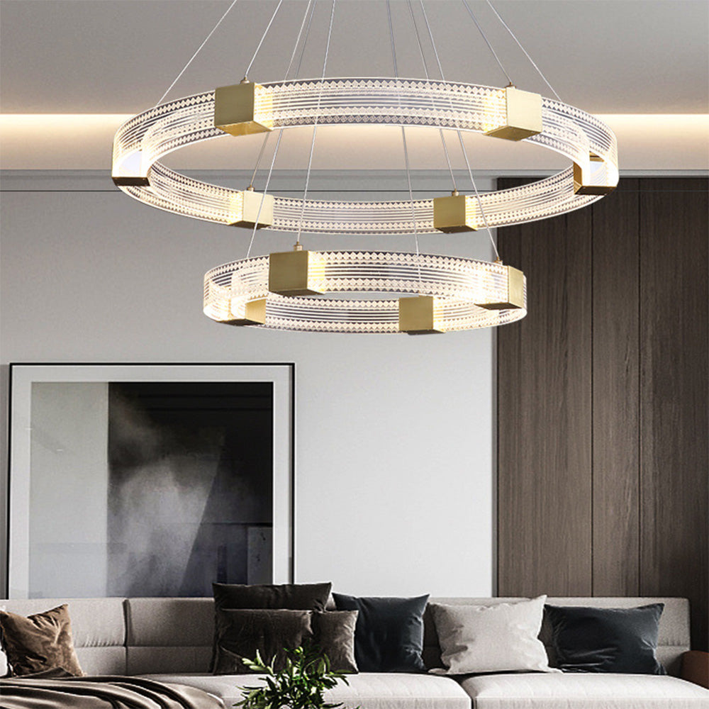 Evette Modern Round/Oval Acrylic/Metal Pendant Light, Gold - Lumpaz