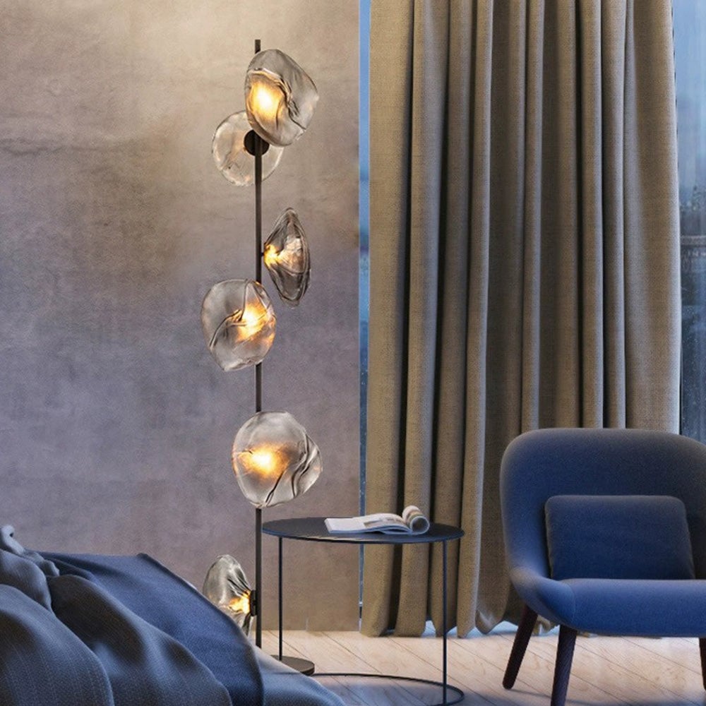 Byers Luxury Flower Metal/Glass Floor Lamp, Black/Gold/Gray - Lumpaz