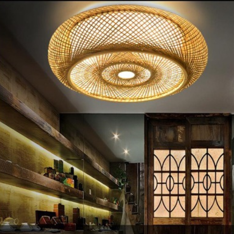 Muto Rattan Woven Rustic LED Flush Mount Ceiling Light - Lumpaz