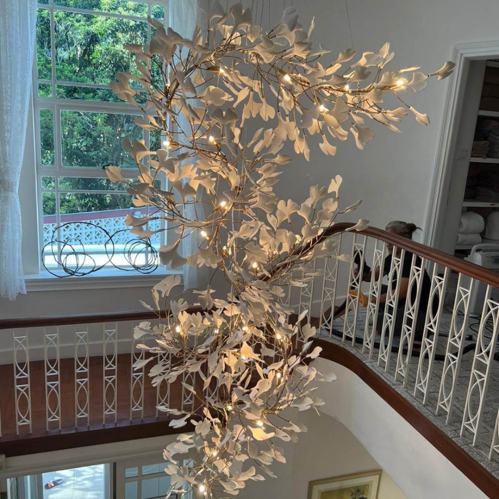 Olivia Modern Leaf Chandelier Metal/Ceramic Bedroom/Living Room - Lumpaz