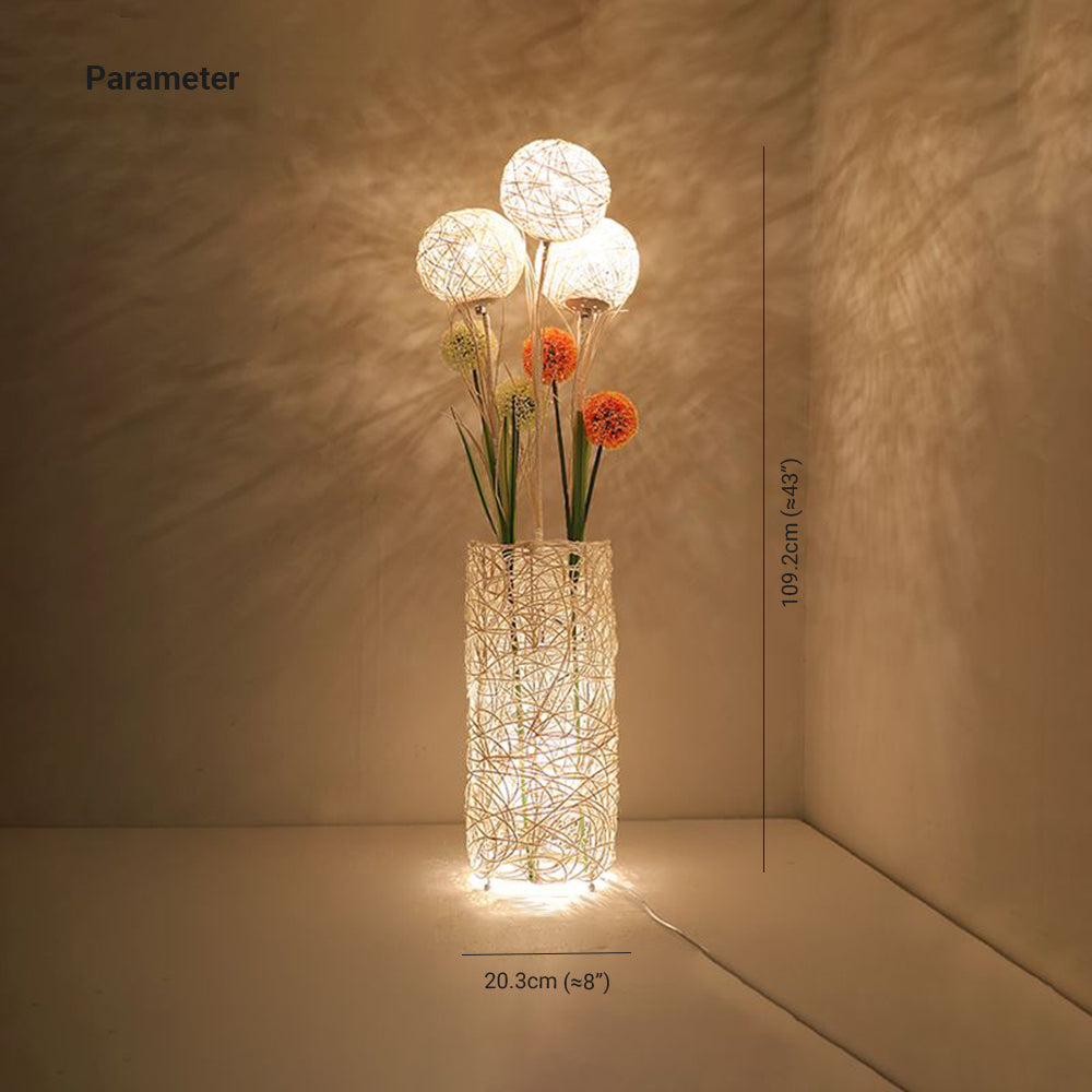 Ritta Retro Vase Wood Rattan Floor Lamp, White/Brown - Lumpaz