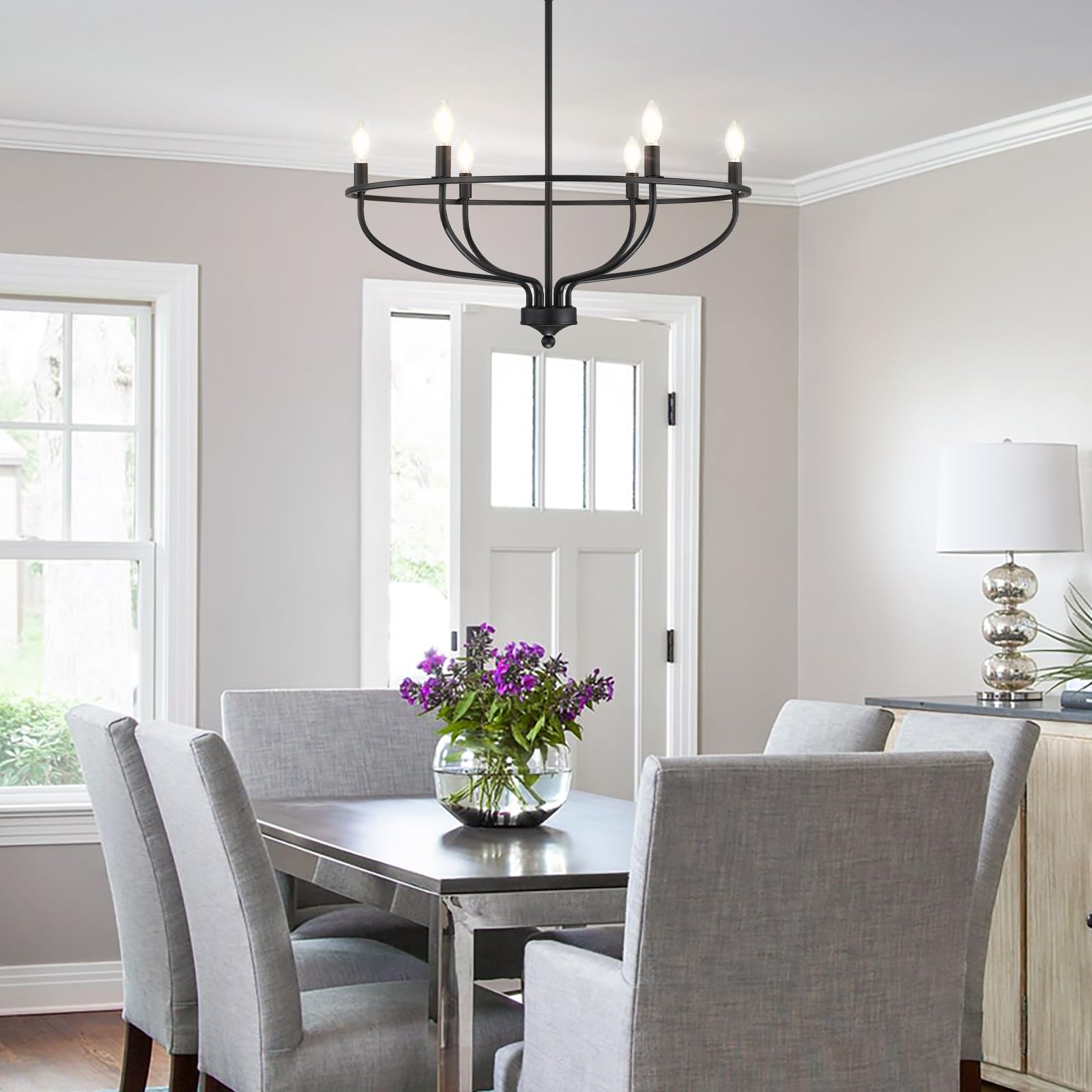 Silva Industrial Metal Candle Chandelier Black/Champagne Living Room/Bedroom - Lumpaz