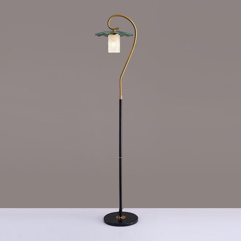 Carins Retro Lotus Metal Acrylic Floor Lamp, Gold/Green/Light - Lumpaz