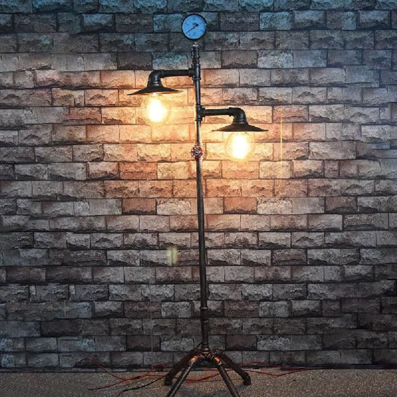 Alessio Retro Multi Head Antique Piped Metal Floor Lamp, Bronze - Lumpaz