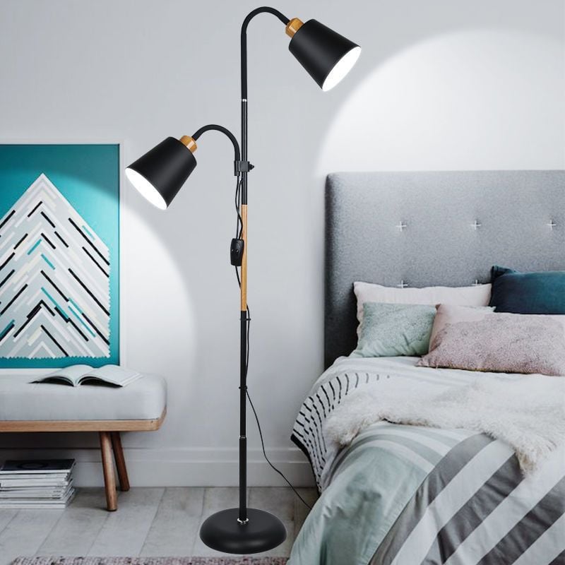Eryn Floor Lamp Double Head Modern, Metal,Black/White, Bedroom - Lumpaz
