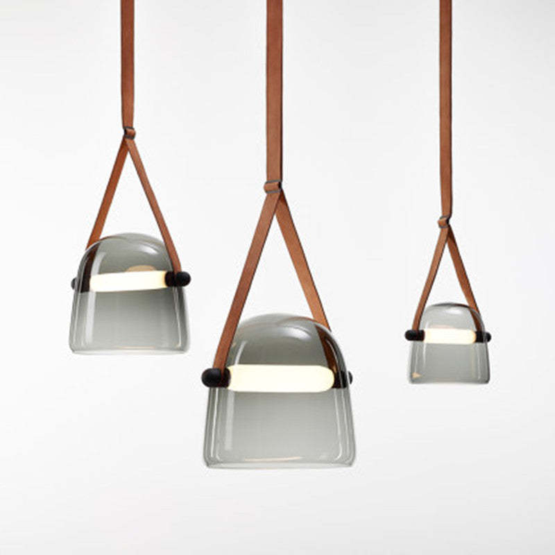 Modern Nordic Leather/Glass Pendant Light Gray/White Bedroom - Lumpaz
