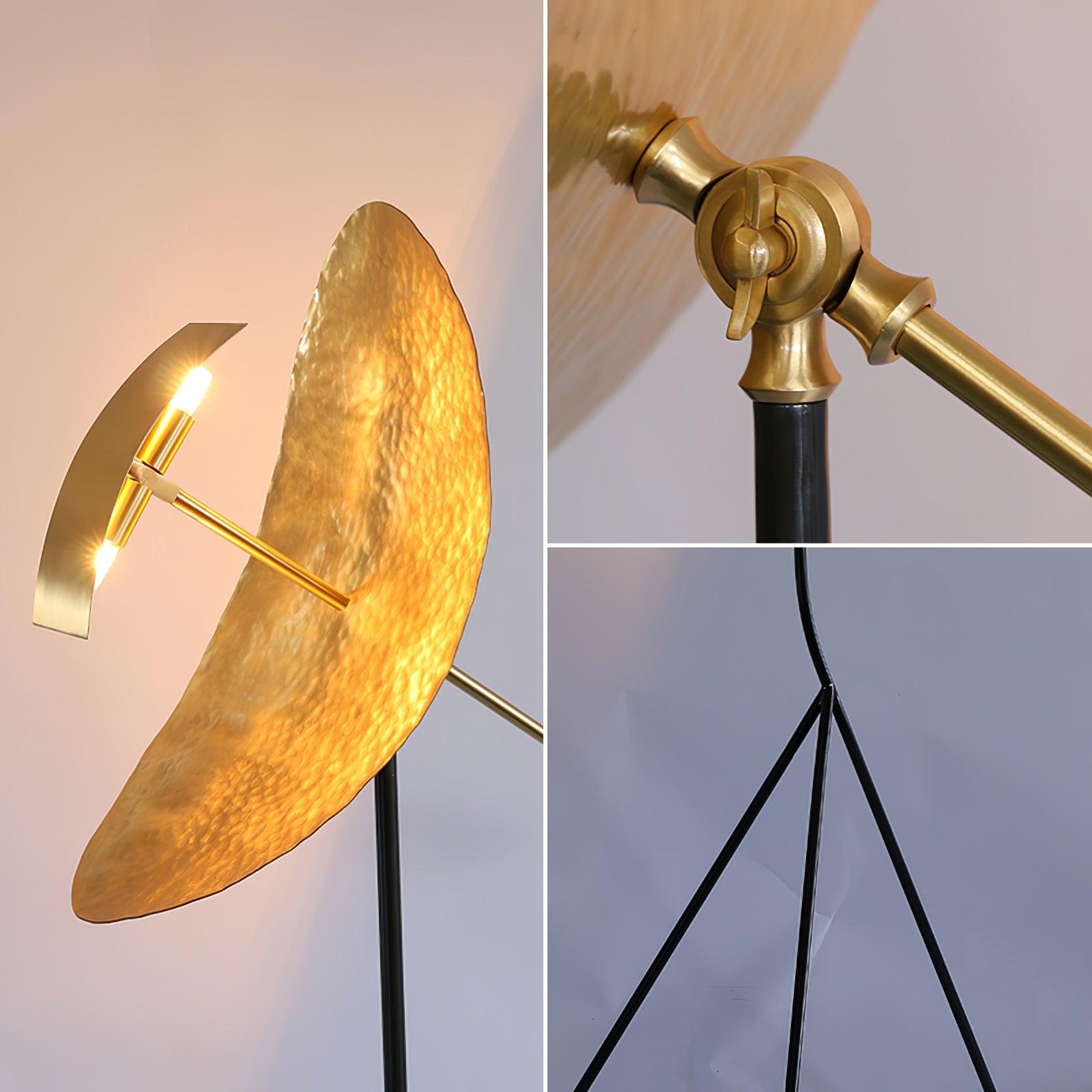 Salgado Floor Lamp Tripod Reflection Postmodern, Metal, Gold, Living Room - Lumpaz