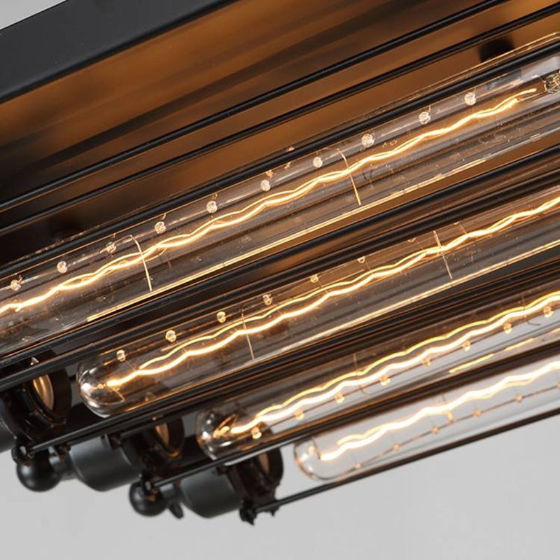 Alessio Vintage Tubed Metal Flush Mount Ceiling Light Black Living Room - Lumpaz