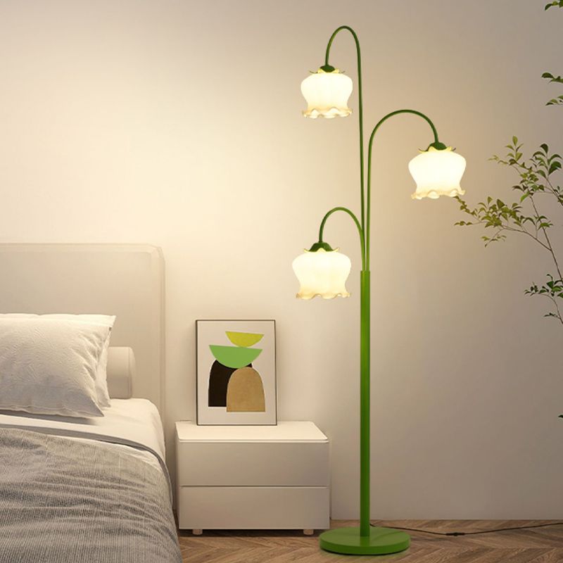 Lily Green Shade Flower Floor Lamp, Metal/Glass, Living Room/Bedroom - Lumpaz