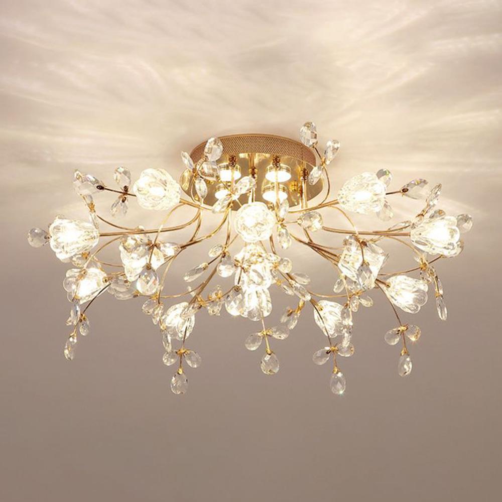 Lili Art Deco Elegant Flower Flush Mount Ceiling Lights, Gold - Lumpaz