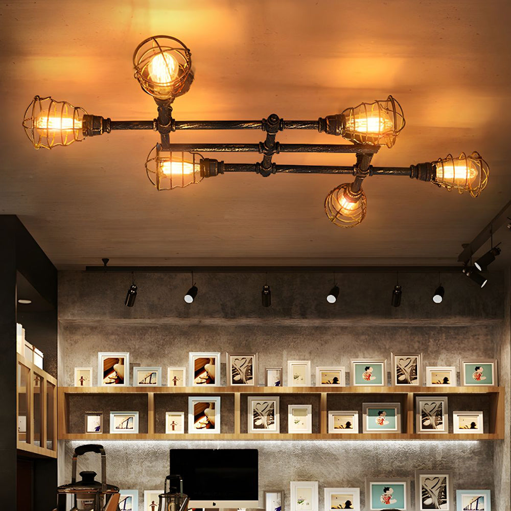 Alessio Industrial Metal Multi Flush Mount Ceiling Light, Brass - Lumpaz