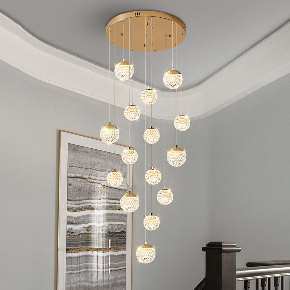 Jibril Multi Staircase Modern Art Deco Pendant Light, Gold - Lumpaz