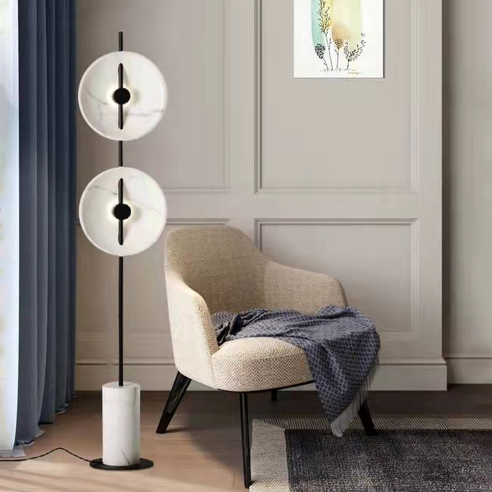 Salgado Modern Nordic Round Marble/Metal  Floor Lamp, White - Lumpaz