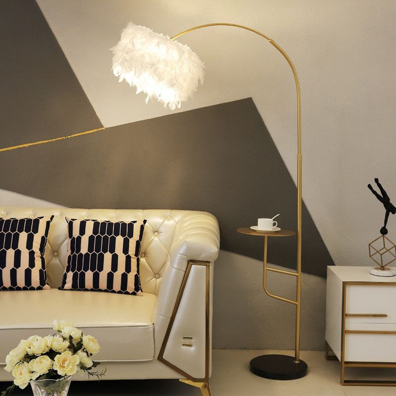 O'Moore Elegant Arc Metal Feather Floor Lamp With Table - Lumpaz
