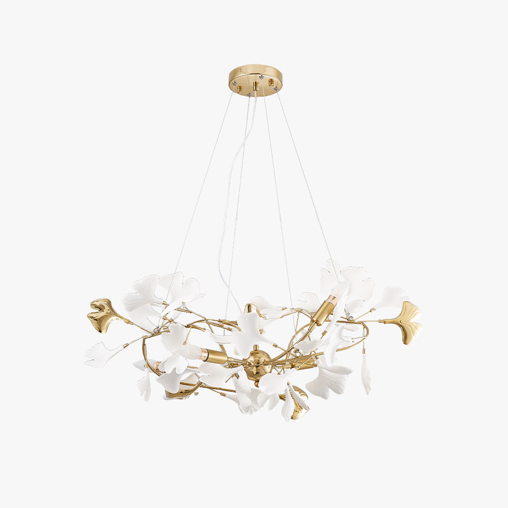 Olivia Gildglow Luxury Ceramic Chandelier Large Foyer Gingko Leaf Living Room - Lumpaz
