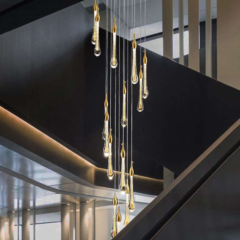 Hailie Modern Teardrop Metal Crystal Chandelier Gold Corridor - Lumpaz
