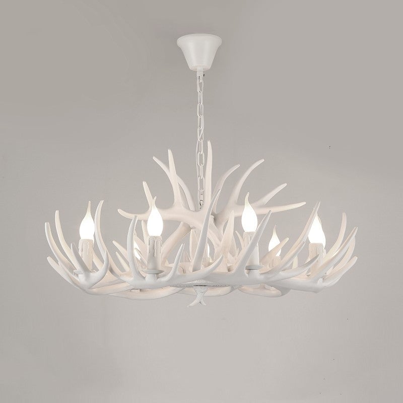 Austin Retro Deer Horn Resin Chandelier White Brown Coffee Living Room - Lumpaz