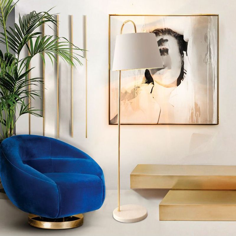 Eryn Modern Arch Cylinder Metal Fabric Floor Lamp, Black/White - Lumpaz