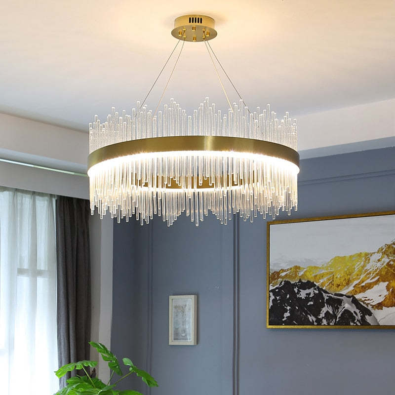 Marilyn Modern Round/Rectangular Chain Chandelier, Gold - Lumpaz