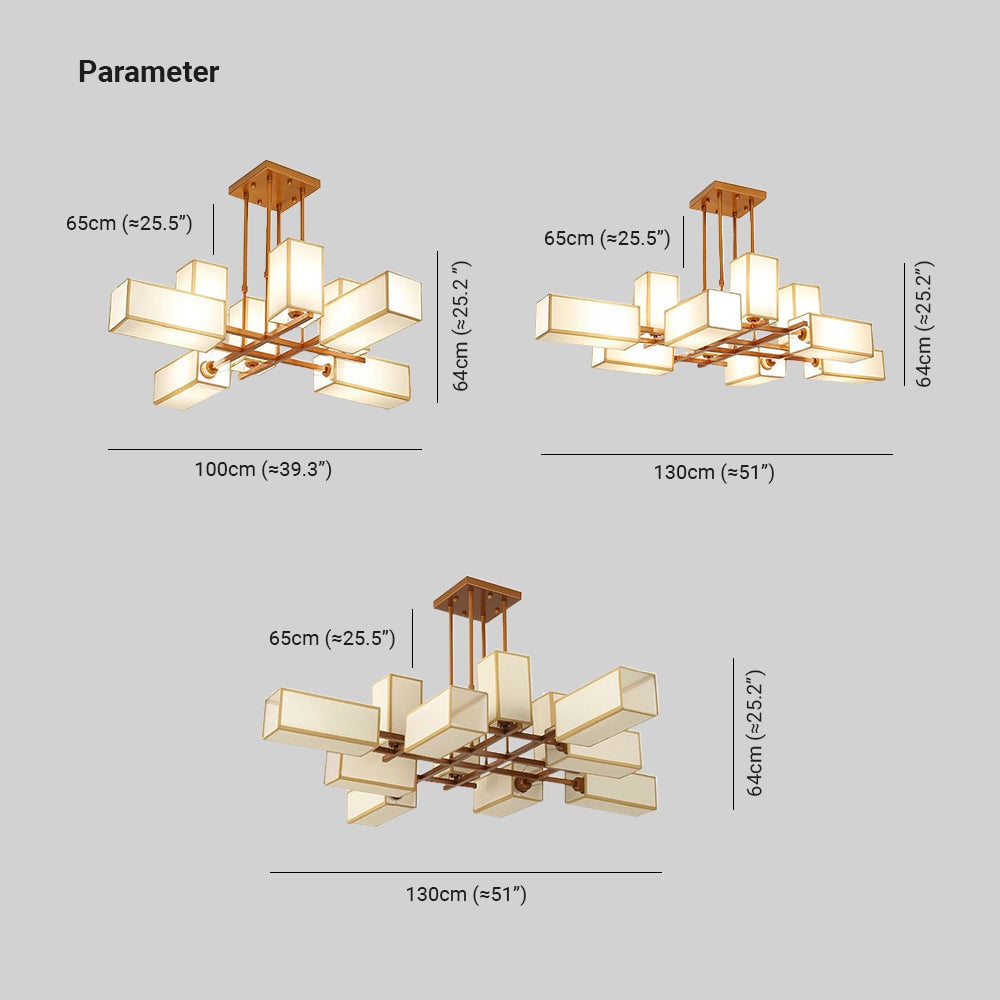 Lacey Pendant Light Square Retro, Metal/Fabric, Black/Gold, Living Room - Lumpaz