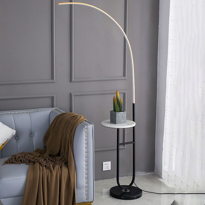 Edge Floor Lamp Bedside Table Modern, Marble/Acrylic, Black, Bedroom - Lumpaz