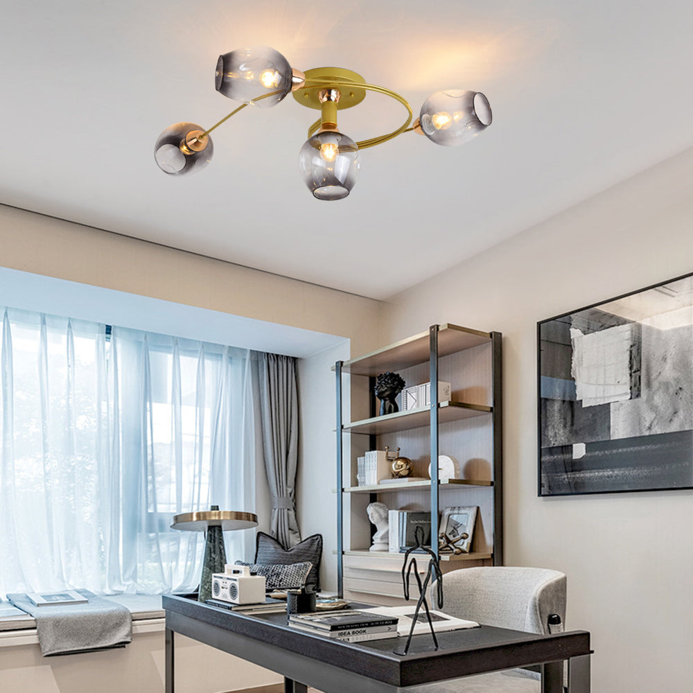 Valentina Flush Mount Ceiling Light, Glass, Black/Gold, Dining Room - Lumpaz