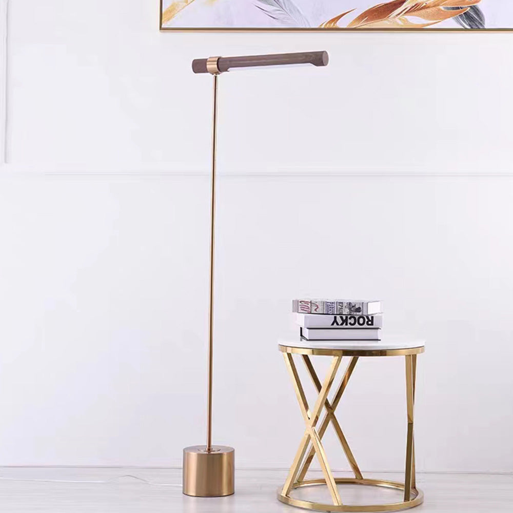 Edge Floor Lamp Linear Minimalist, Metal/Wood, Gold, Living Room - Lumpaz