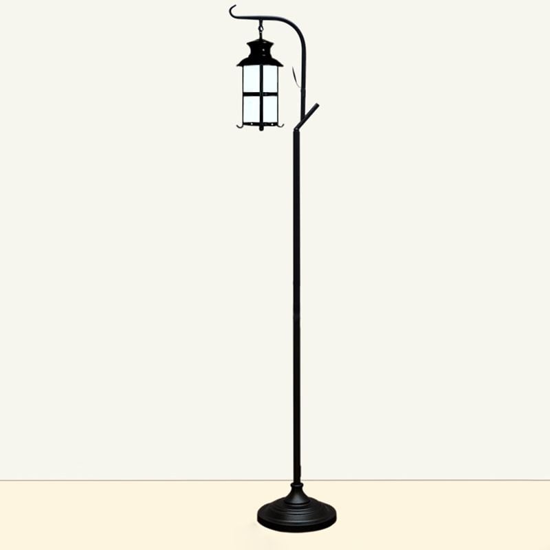 Alessio Retro Lantern Metal Glass Floor Lamp /w Table, Black/White - Lumpaz