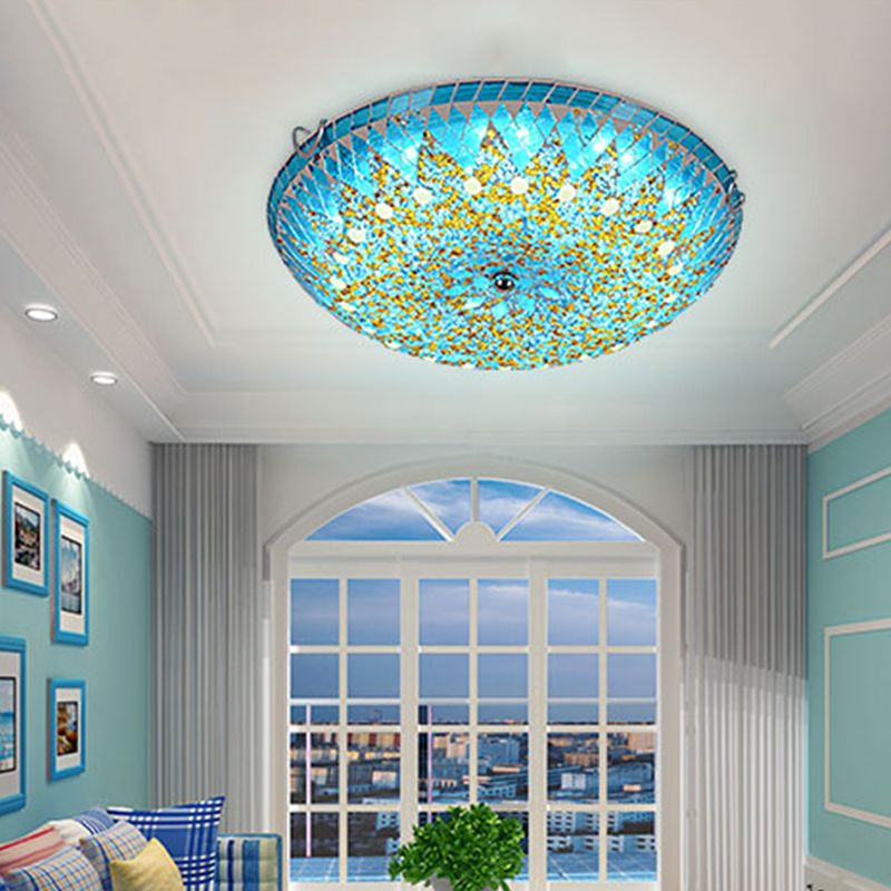 Eryn Modern Mediterranean Glass Flush Mount Ceiling Light Blue/Yellow/White - Lumpaz