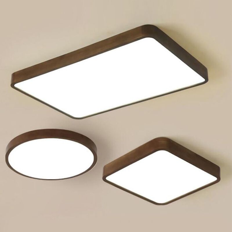 Ozawa Modern Geometric Walnut LED Flush Mount Ceiling Light - Lumpaz