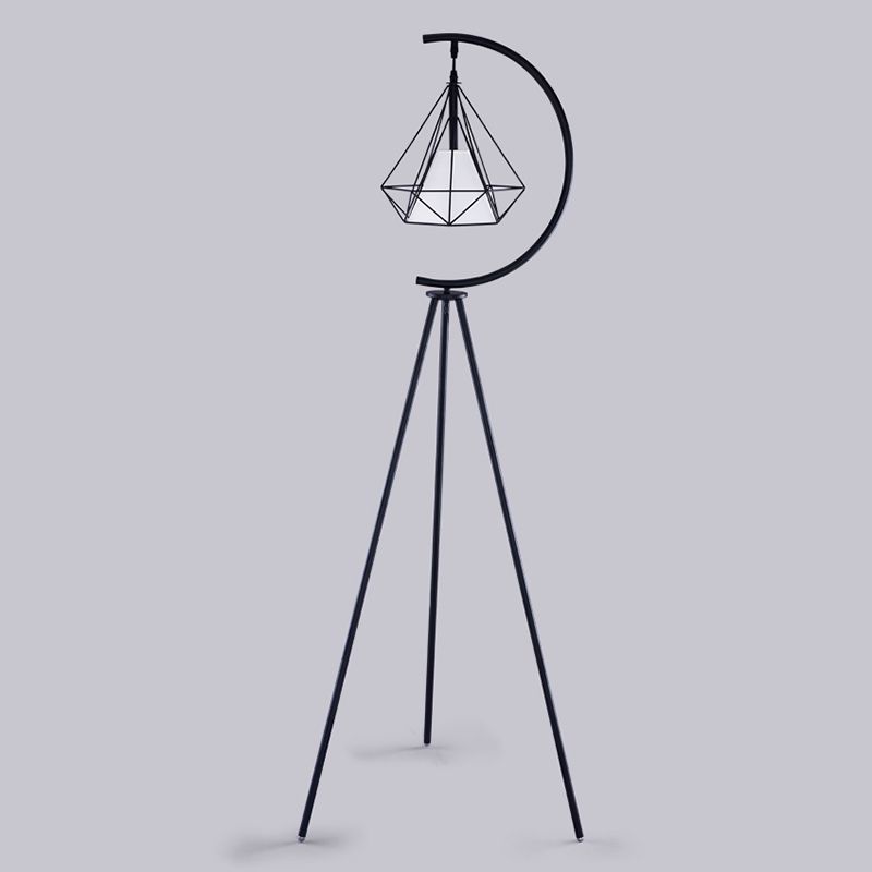 Eryn Diamond Designer Tripod Floor Lamp, Metal, Black/Gold - Lumpaz