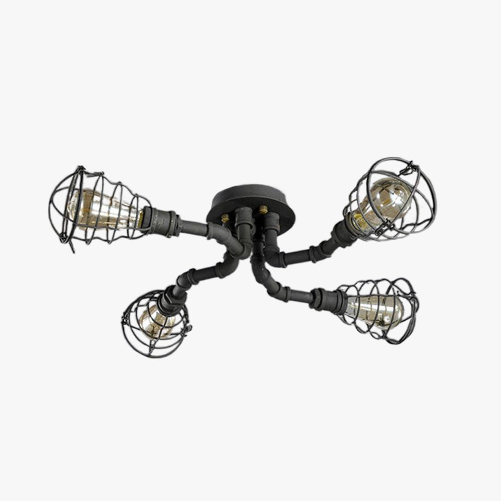 Alessio Industrial Flush Mount Ceiling Light, Black/Brass - Lumpaz