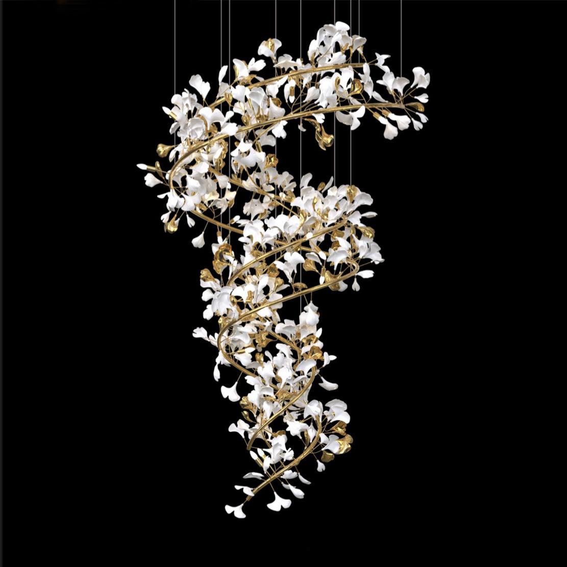 Olivia AntGlo Modern Gold Staircase Chandelier, Metal & Ceramic - Lumpaz