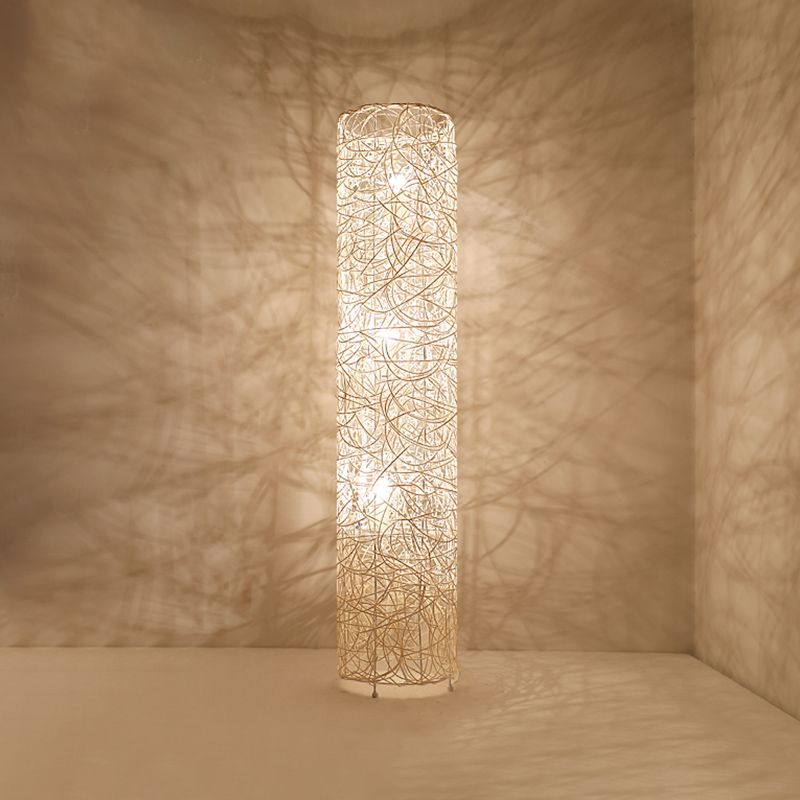 Ritta Retro Vase Wood Rattan Floor Lamp, White/Brown - Lumpaz