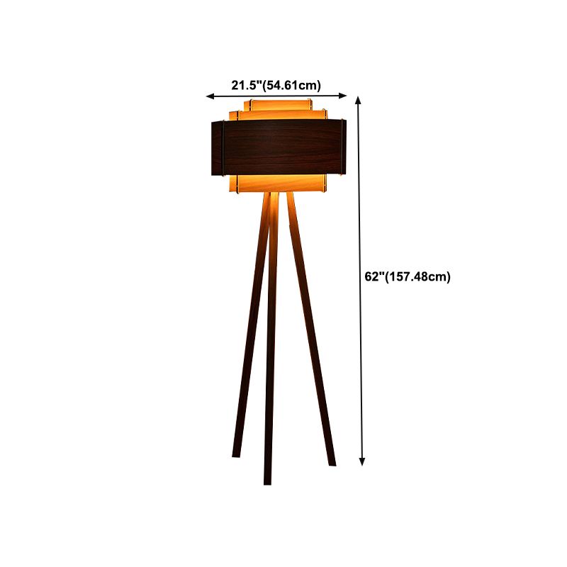 Ozawa Modern Cylinder Tripod Wood Floor Lamp, Brown - Lumpaz