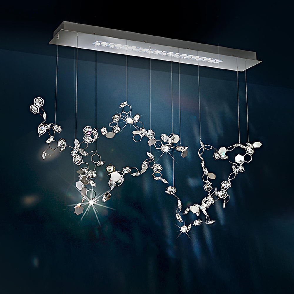 Olivia Modern Sheet Crystal Chandelier, Silver, Living Room - Lumpaz