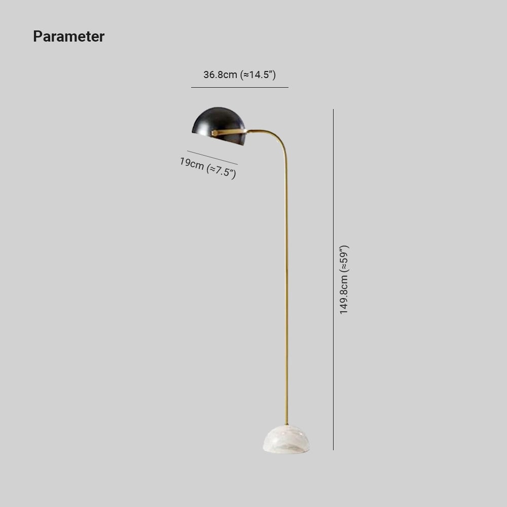 Eryn Floor Lamp Semi Circular Retro/Minimalist, Metal/Marble, Black, Bedroom - Lumpaz