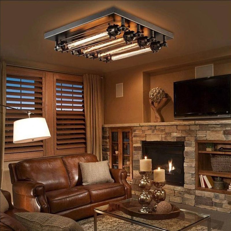 Alessio Vintage Tubed Metal Flush Mount Ceiling Light Black Living Room - Lumpaz