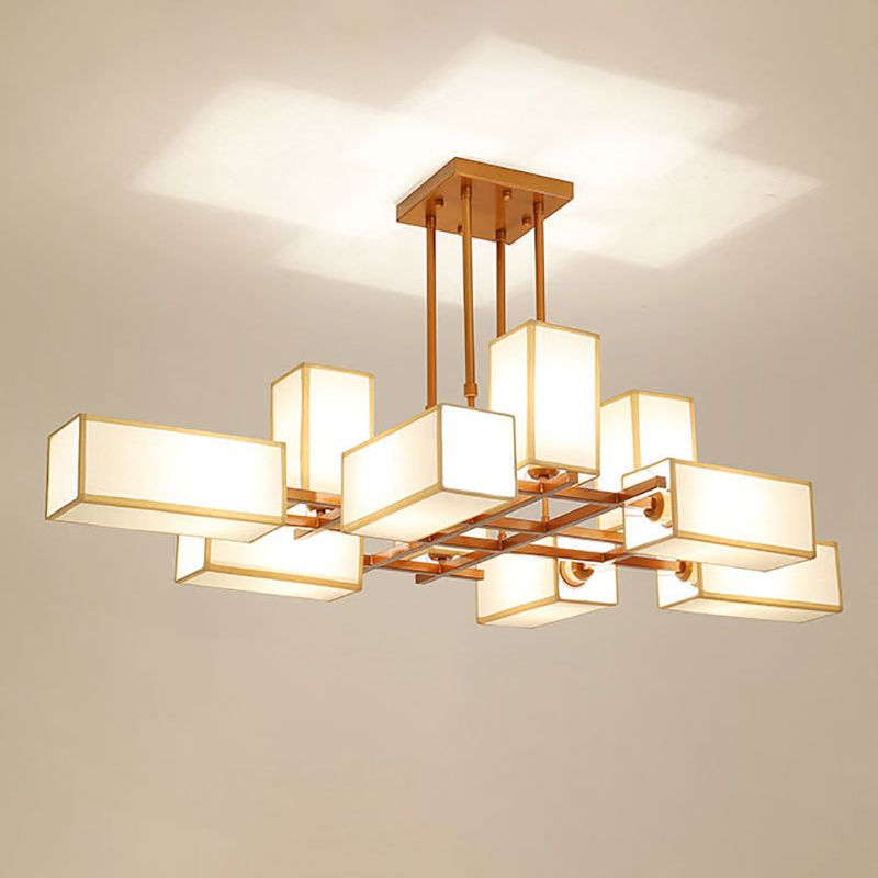 Lacey Pendant Light Square Retro, Metal/Fabric, Black/Gold, Living Room - Lumpaz