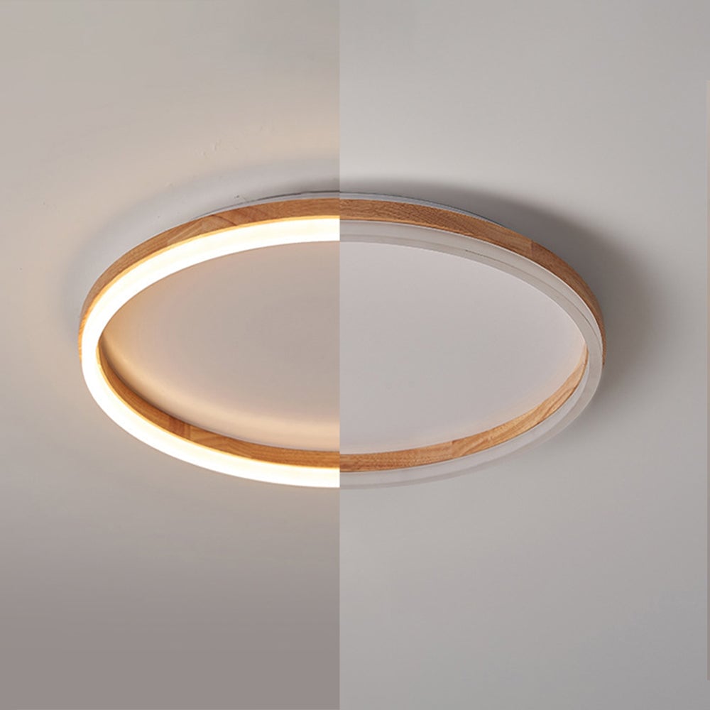 Ozawa Round Modern Flush Mount Ceiling Light Wood Acrylic Bedroom - Lumpaz