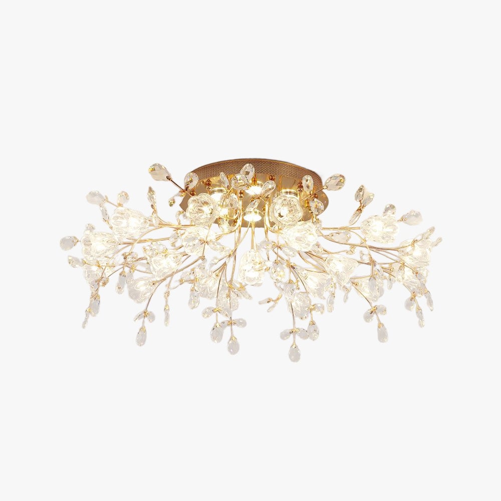 Lili Art Deco Elegant Flower Flush Mount Ceiling Lights, Gold - Lumpaz