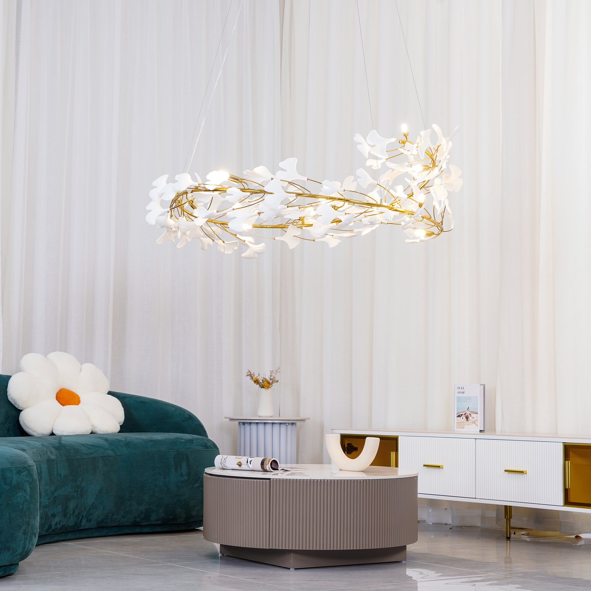 Olivia GinkLuxe Modern Golden LED Chandelier, Metal & Ceramic - Lumpaz