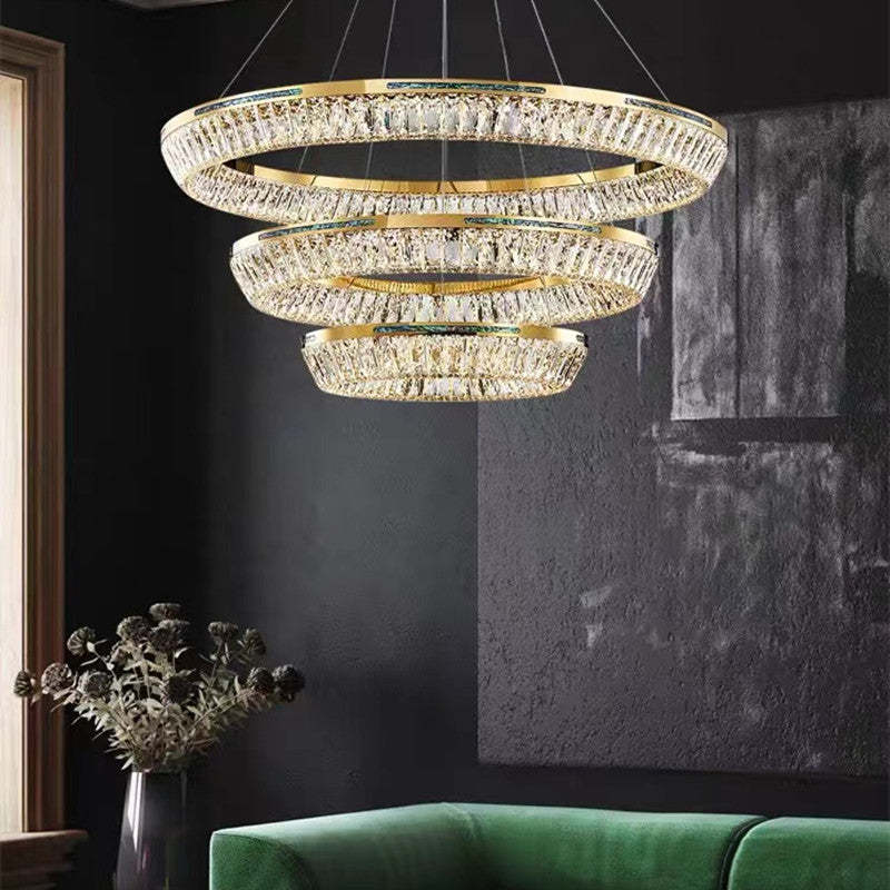 Marilyn Modern Luxury Crystal Gold Chandelier, Tri-Circle - Lumpaz