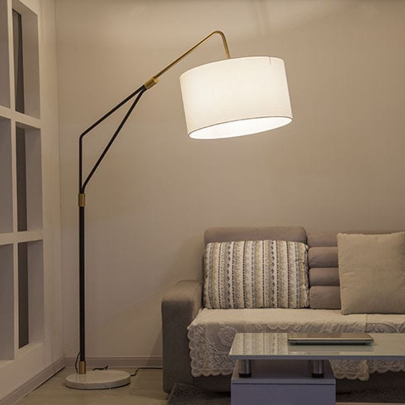 Eryn Floor Lamp Round Basic Nordic/Modern, Fabric, White, Bedroom - Lumpaz